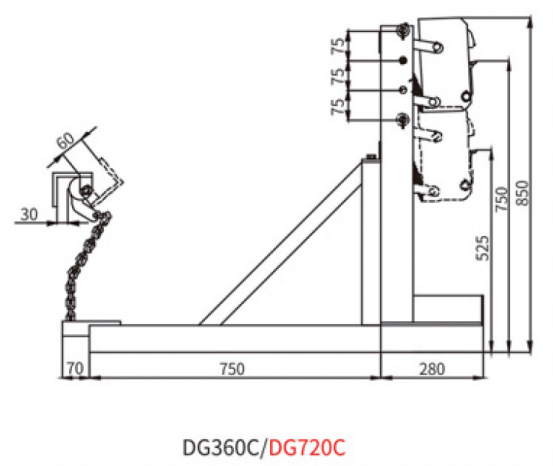 DG360C and DG720C forklift drum grab