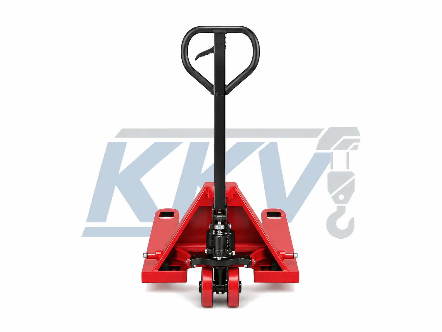 Front view of KKV ORM-HP manual hydraulic pallet truck showing handle, forks and load rollers