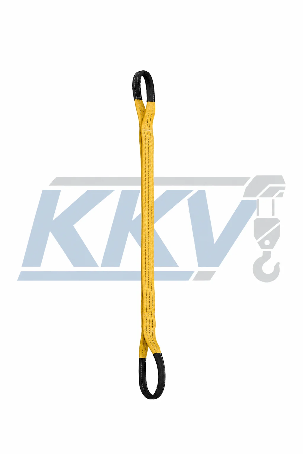 Side view of a flat polyester webbing sling and its reinforced eye