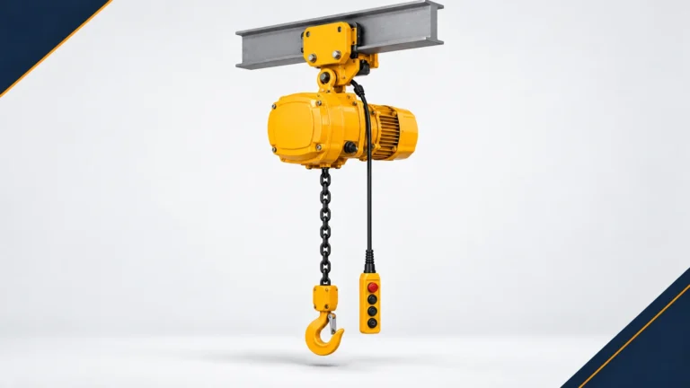 Electric chain hoist, pendant control, load chain and hook ready for inspection
