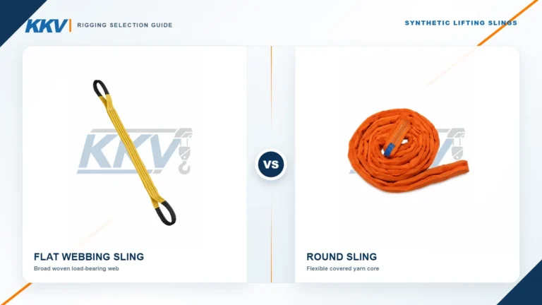 Flat webbing sling and round sling shown side by side for selection